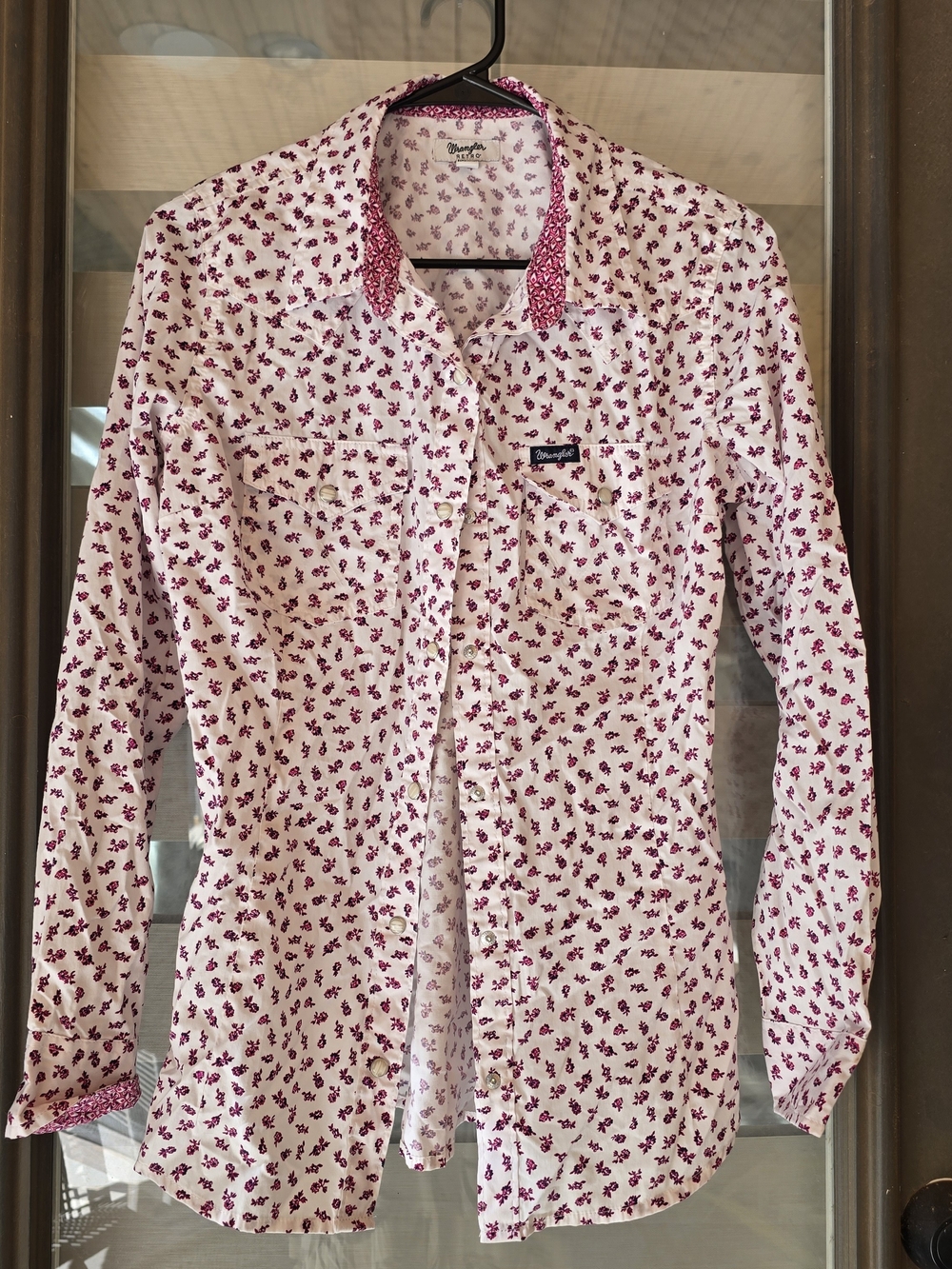 Wrangler White Button-Down Shirt with Pink Floral Print